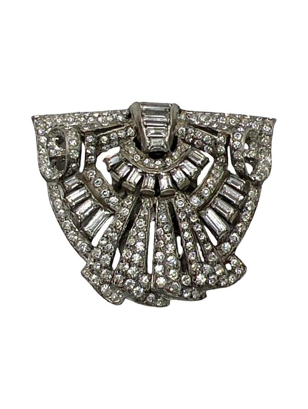 Antique Silvertone Rhinestone Art Deco Fur/Dress Clip